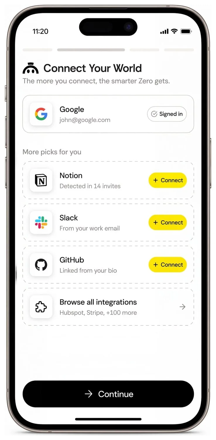 Zero app connectors on iPhone